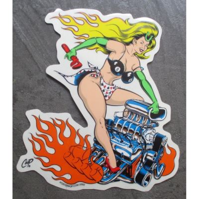sticker blonde V8 big bloc 8 ball autocollant coop rockab us