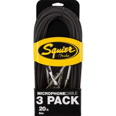 Accessoires guitares SQUIER BY FENDER CABLE POUR MICROPHONE 6M PACK DE 3 CABLES NOIRS Cables microphone