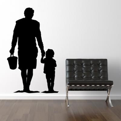 Pick and Stick Sticker Mural père et fils - 50 X 30 cm, Noir