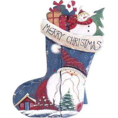 Chaussette décorative en bois - motif Père Noël