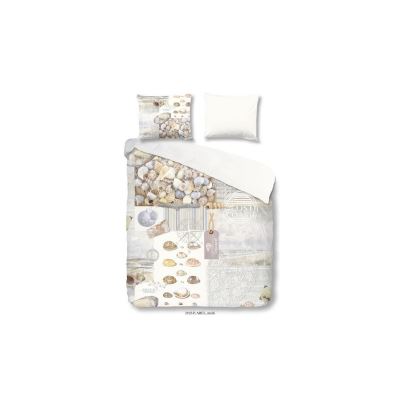 Good Morning Parure De Couette 100% Coton Abel - Housse 200x200 Cm + 2 Taies Doreiller 60x70 Cm - Bleu Pale, Beige Et Blanc