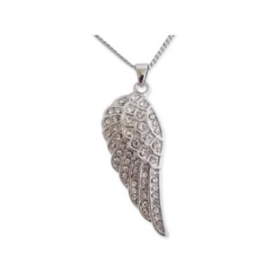 Collier avec pendentif strass en forme d'aile bijou fantaisie pas cher pendentif
