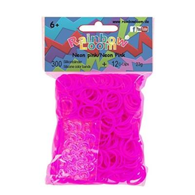 Elastiques rainbow loom original néon rose vif - 300 elastiques + 12 fermoirs