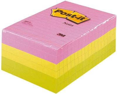 3m - Post It Repositionnable Neon 102x152 Assorti - Lot De 6 Blocs