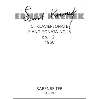 Partitions classique BARENREITER KRENEK ERNST - PIANO SONATA N°5 OP. 121 - PIANO Piano