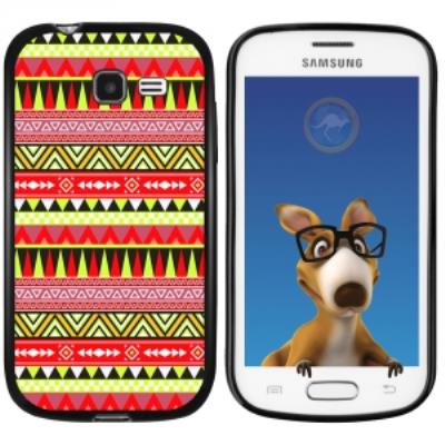 Coque Souple en gel noir pour Galaxy Trend Lite avec impression Motifs aztèque jaune et rouge