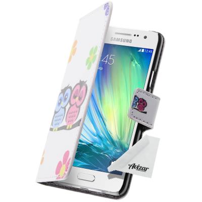 Housse Etui Portefeuille Motif Hiboux Amoureux pour Samsung Galaxy A3 - Blanc