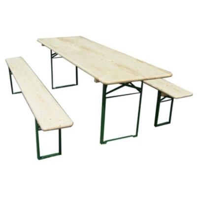 Set brasserie 1 table + 2 bancs sapin vernis, Foresta