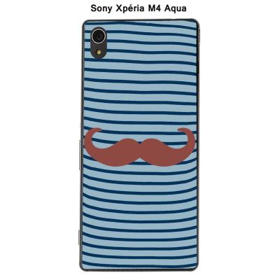 Coque Sony Xpéria M4 Aqua - Marinière Moustache - 1 Marsala