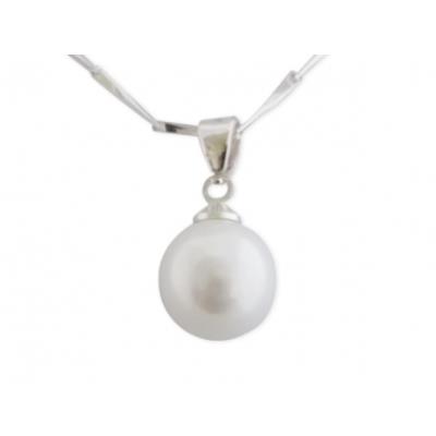 Collier élégant avec perle nacrée blanche bijou fantaisie pas cher pendentif