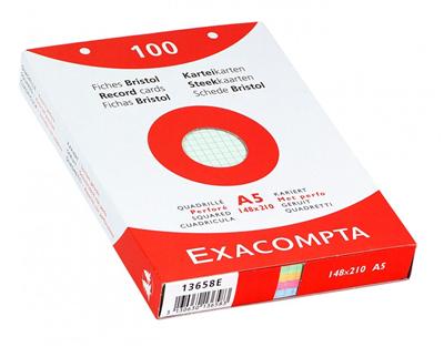 Bristol Exacompta 148x210mm 205g quadrillé perforé - Etui de 100 fiches - Coloris assortis