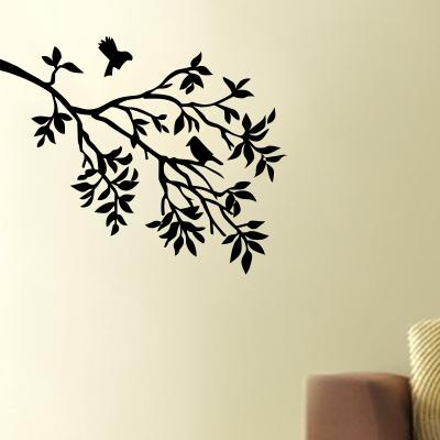 Pick and Stick Sticker Mural Branche et deux petits oiseaux - 25 x 30 cm, Noir