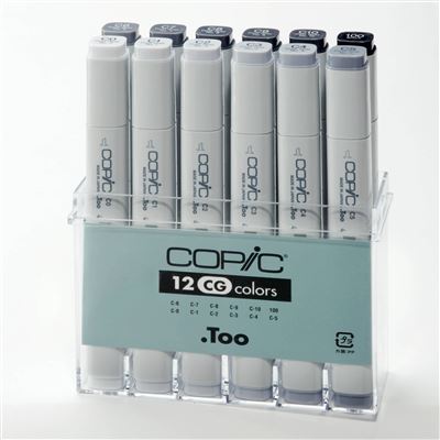 Set 12 marqueurs manga copic marker gris froid - copic