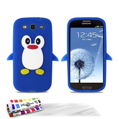 Coque souple Bleu nuit , Le Pingouin, ORIGINALE de MUZZANO pour SAMSUNG GALAXY S3 + 3 Films de Protection Ecran UltraClear