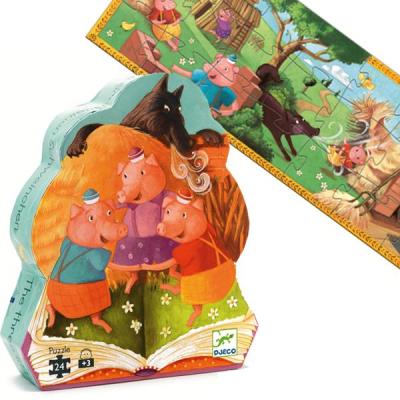 Puzzle Djeco silhouette livre histoires Les 3 petits cochons 24 pcs 3 ans +