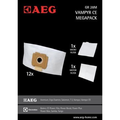 AEG MEGAPACK GR 28 M AVEC 12 SACS À POUSSIÈRE SYNTHÉTIQUES + 1 FILTRE MOTEUR ET 1 MICRO-FILTRE POUR VAMPYR CE, ERGOESSENCE AE