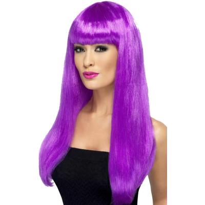 Perruque Longue avec Frange Violette