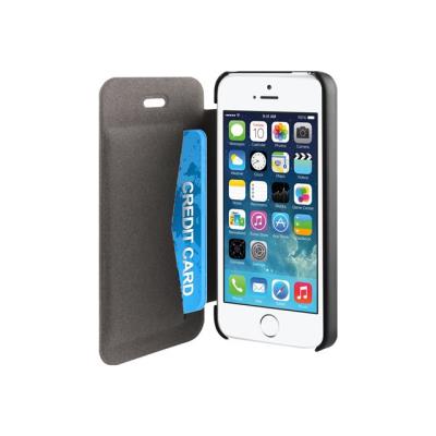 Muvit Easy Folio - Flip cover voor mobiele telefoon - polycarbonaat, polyurethaan leer - zwart - voor Apple iPhone 5, 5s