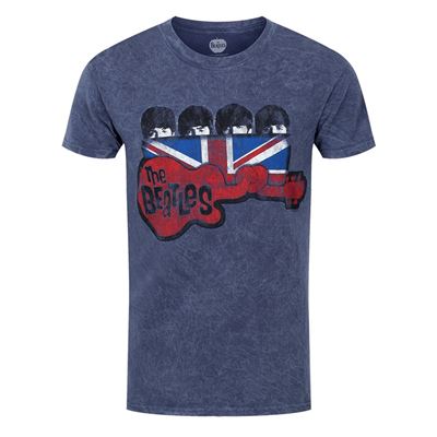 The Beatles T-Shirt Guitar And Flag Homme Bleu