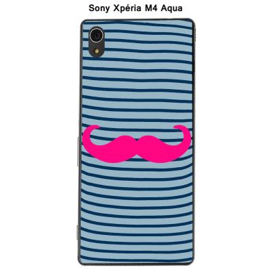 Coque Sony Xpéria M4 Aqua - Marinière Moustache - 1 Rose Intense