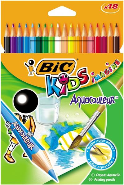 Crayon de couleur Bic Aquacouleur mine aquarelle - Etui de 18 Crayons de couleur
