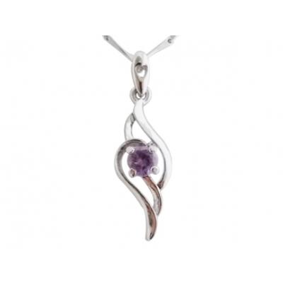 Collier tout argenté pendentif allongé orné d'une pierre mauve bijou fantaisie pas cher pendentif