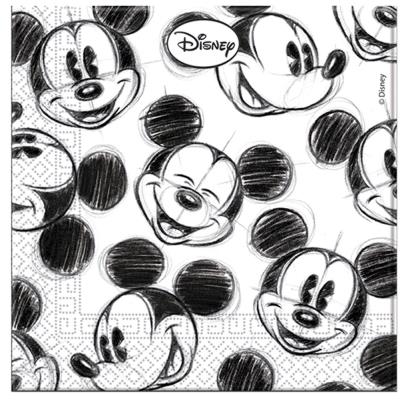 Serviettes Mickey Noires et Blanches x25 - Taille Unique