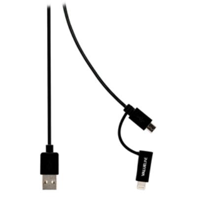 Câble de synchronisation et de chargement usb 2.0 a mâle - micro b mâle avec adaptateur lightning, longueur 1m, noir valueline