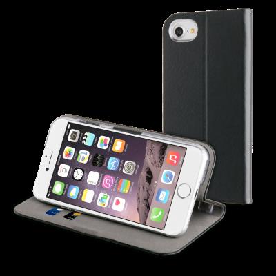 Muvit Folio fit - Flip cover voor mobiele telefoon - leer - zwart - voor Apple iPhone 7