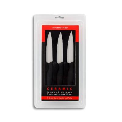 Tarrerias bonjean 441780 set de 3 couteaux à steak lames céramiques 10 cm manche ergonomique soft touch