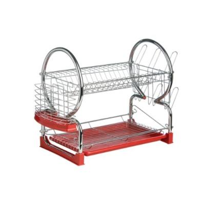 PREMIER HOUSEWARES ÉGOUTTOIR À VAISSELLE 2 NIVEAUX AVEC PLATEAU AMOVIBLE (ROUGE/CHROME)