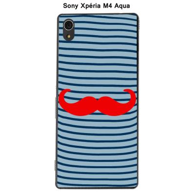Coque Sony Xpéria M4 Aqua - Marinière Moustache - 1 Rouge Intense
