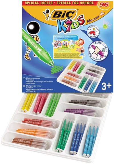 Class Pack x 96 Feutres extra larges - Bic Kids Couleur XL - 12 couleurs assorties