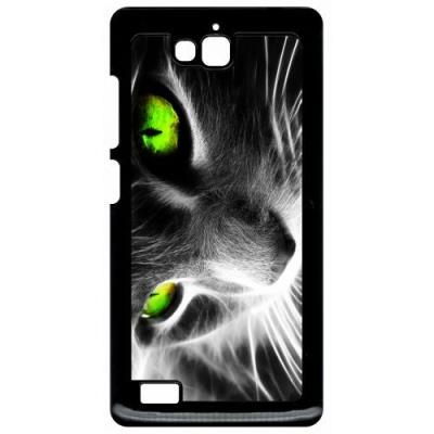 Coque huawei honor 3c et 3c 4g chat noir et blanc yeux vert