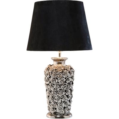 Lampe à Poser en Métal Argenté Pied Fleuri Rosalie