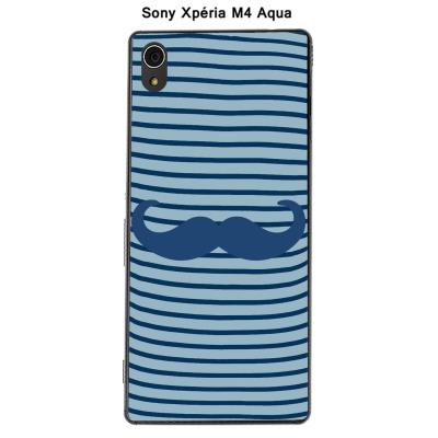 Coque Sony Xpéria M4 Aqua - Marinière Moustache - 1 Classic Blue