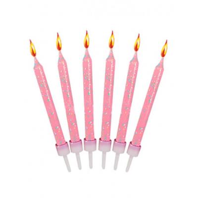 Bougies anniversaire roses pailletées (x12)