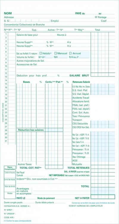 Bulletins de payes Exacompta autocopiant 50 dupli 24x13,5cm