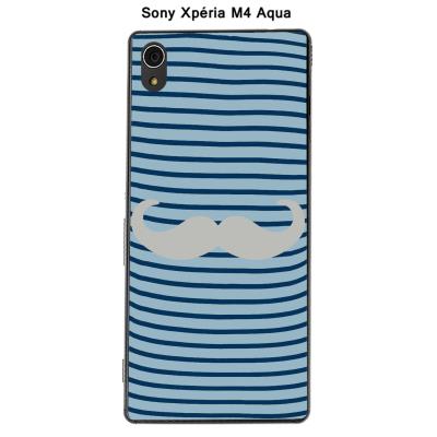 Coque Sony Xpéria M4 Aqua - Marinière Moustache - 1 Glacier Gray