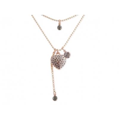 Double collier pendentif coeur doré et strass bleu gris bijou fantaisie pas cher pendentif
