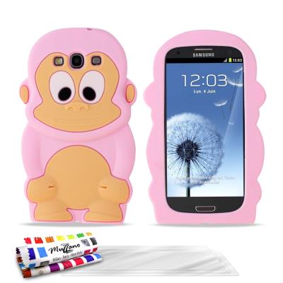 Coque souple Rose , Le Singe,  ORIGINALE de MUZZANO pour SAMSUNG GALAXY S3   I9300 + 3 Films de Protection Ecran UltraClear