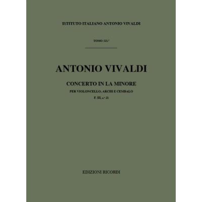 Partitions classique RICORDI VIVALDI A. - CONCERTI IN LA MIN. RV 420 - VIOLONCELLE, CORDES ET BASSE CONTINUE Violoncelle