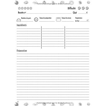 Cahier de recettes à compléter, grand format A4, 60 recettes à