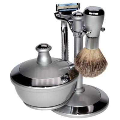 FANTASIA - 81021 - SET DE RASAGE - BLAIREAU VÉRITABLE - LAMES MACH 3 - AVEC BOL ET COUVERCLE MIROIR - ARGENTÉ