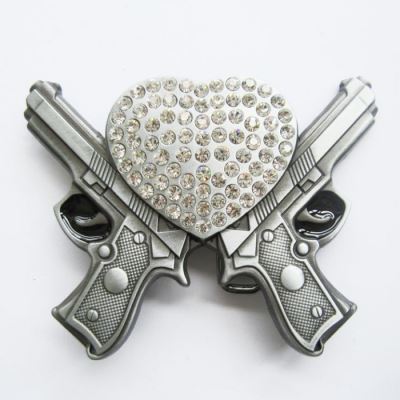 boucle de ceinture pistolet et coeur en strass femme rock