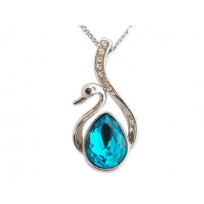 Collier pendentif cygne avec strass et fausse pierre bleu turquoise bijou fantaisie pas cher pendentif