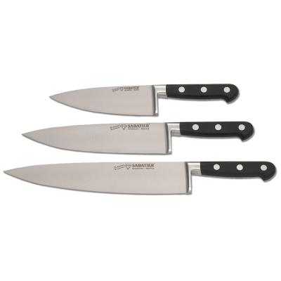 Couteau CHEF dit ""Couteau de tour"" professionnel. Lame en inox, pleine soie. Manche en ABS avec 3 rivets. L 200 mm.