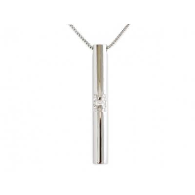 Collier tout argenté pendentif tube décoré d'un H en strass bijou fantaisie pas cher pendentif