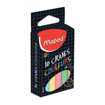 Craies scolaires Maped - Boîte de 10 craies couleurs assorties sans poussière