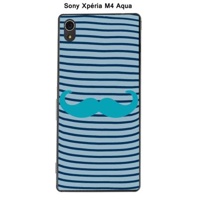 Coque Sony Xpéria M4 Aqua - Marinière Moustache - 1 Scuba Blue